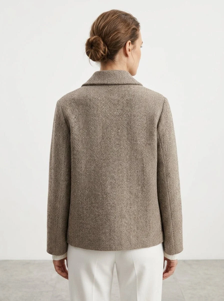 Chaqueta Base Milano Lana Cruzada Espiga Marrón - Imagen 4