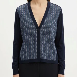 Cardigan Whyci Milano Geometrico Azul Marino