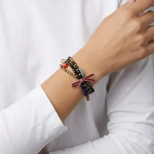 Pulsera Il Baco Da Seta 4 Tiras Piedras Negro y Azul