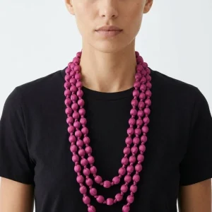 Collar  Il Baco Da Seta Bolas Seda Magenta 14.3