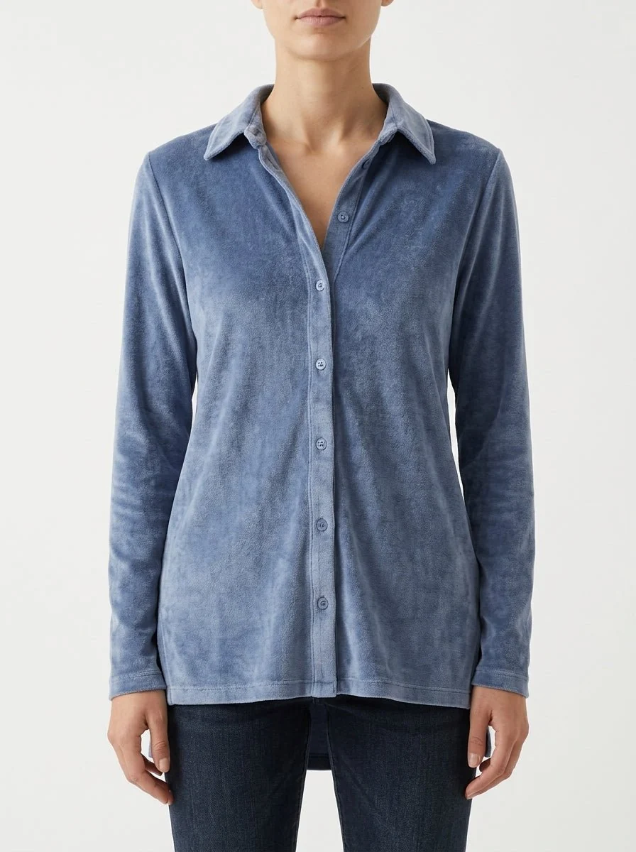 Camisa Majestic Filatures Terciopelo Azul Claro - Imagen 2
