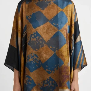 Blusa Barbieri Seda Estampado Geométrico Azul Marino