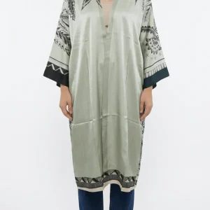 Kimono Barbieri Largo Estampado Arbol Gris Claro