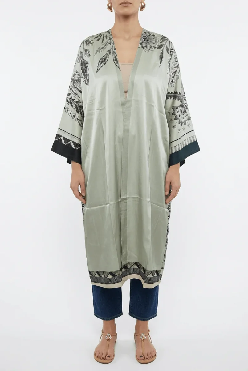 Kimono Barbieri Largo Estampado Arbol Gris Claro - Imagen 2