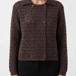Chaqueta Floor Punto Calado Marrón Chocolate