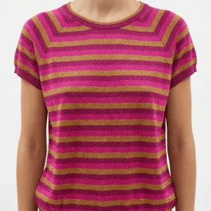 Jersey Flor Rayas Lurex Fucsia