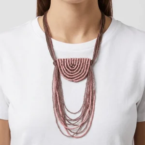 Collar Justmine Multihebra Abanico Rosa Empolvado