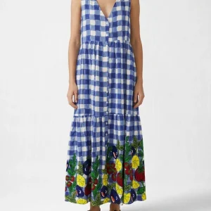 Vestido Xiwikj Chiara Bordado Cuadros Azul