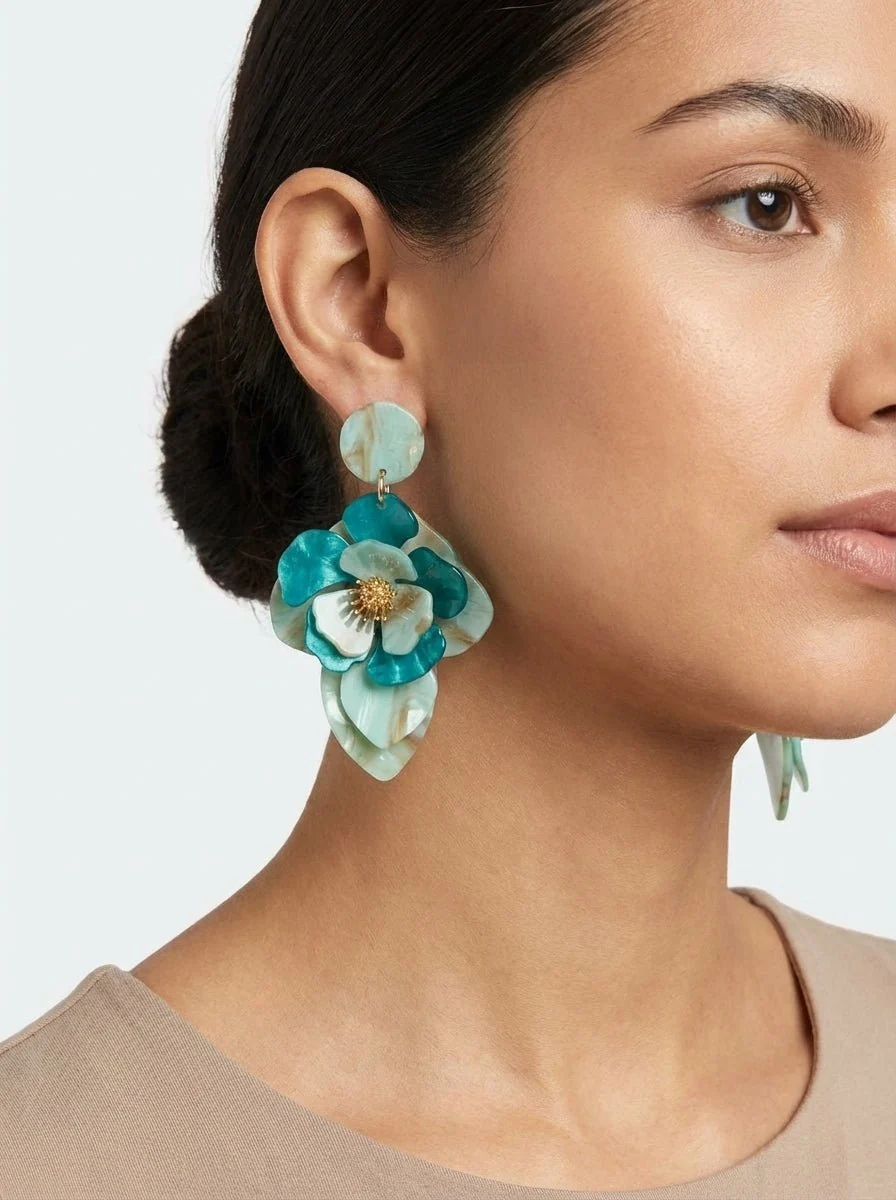 Pendientes Il Baco Da Seta Flor Resina Agua - Imagen 2