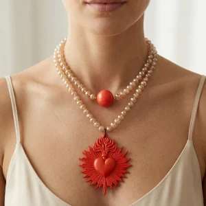 Collar Fabrizio Marcantelli Corazón Sagrado Coral