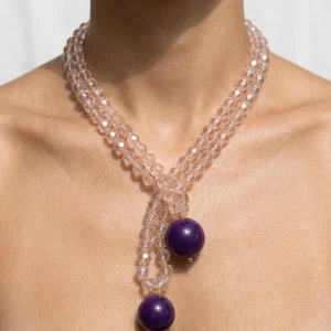 Collar Fabrizio Marcantelli Bolitas y 2 Bolas Grande Lila Cristal