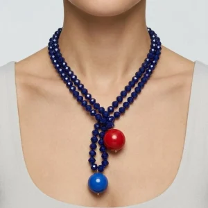 Collar Fabrizio Marcantelli Bolitas y 2 Bolas Grande Azul y Rojo