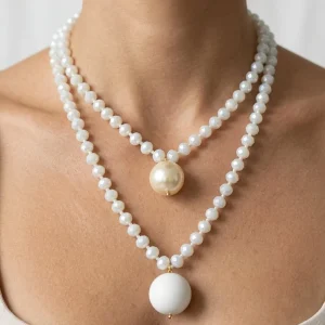 Collar Fabrizio Marcantelli Bolitas y 2 Bolas Grande Perla Blanco