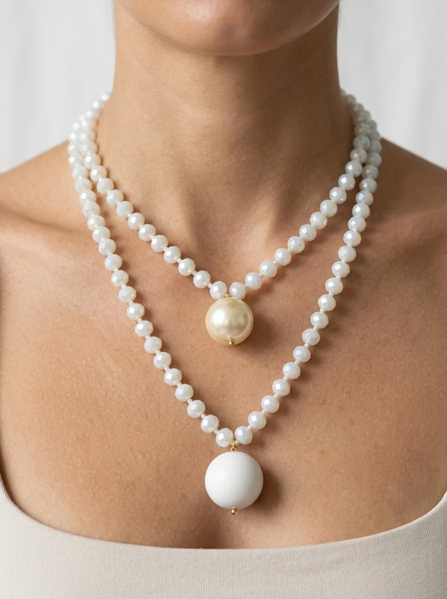 Collar Fabrizio Marcantelli Bolitas y 2 Bolas Grande Perla Blanco - Imagen 2