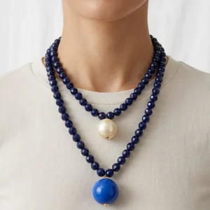Collar Fabrizio Marcantelli Bolitas y 2 Bolas Grande Perla Azul