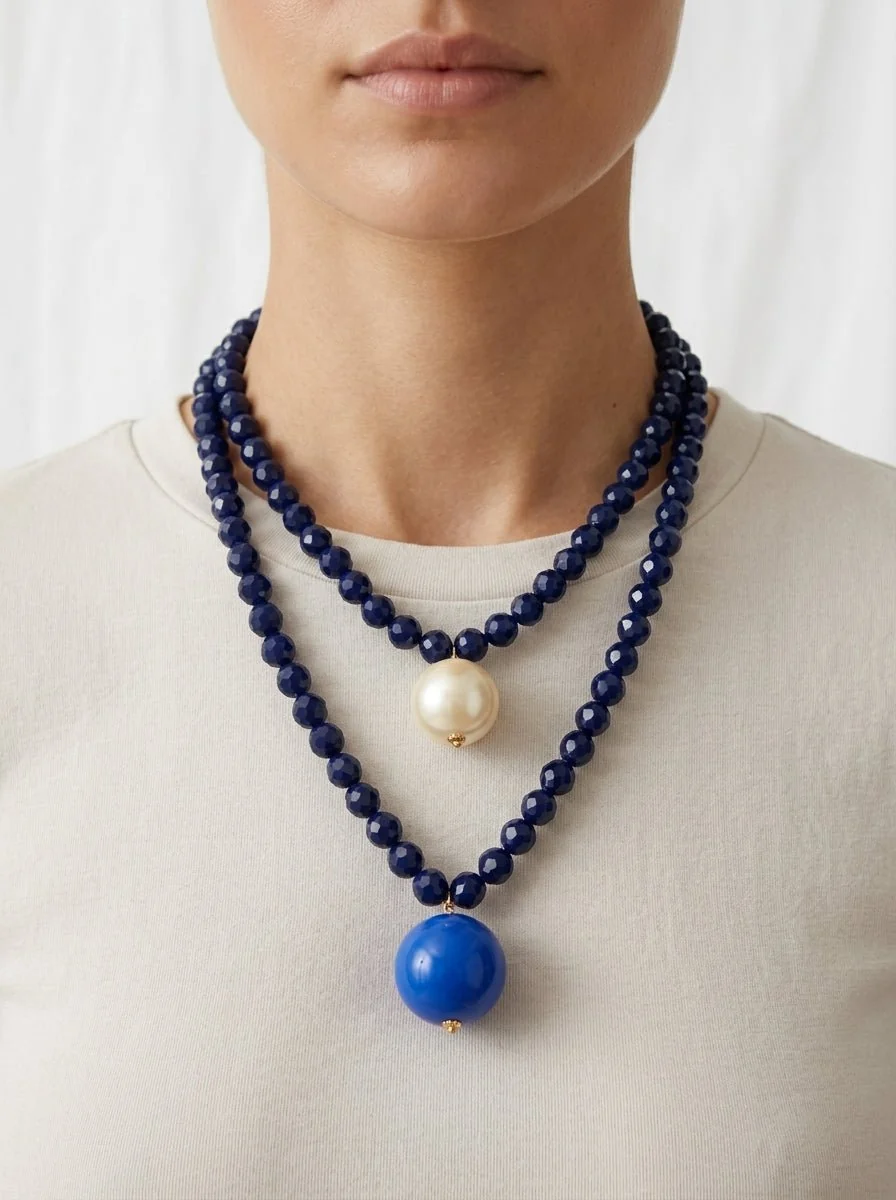 Collar Fabrizio Marcantelli Bolitas y 2 Bolas Grande Perla Azul
