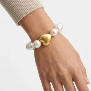 Pulsera Fabrizio Marcantelli Perlas Blancas Corazon Dorado