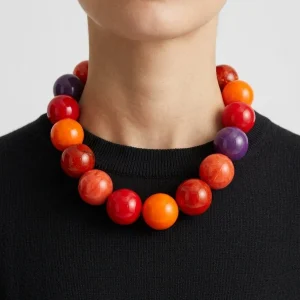 Collar Fabrizio Marcantelli Carioka Bolas Gordas Morado y Naranja
