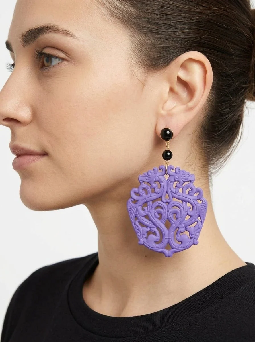 Pendientes Fabrizio Marcantelli Medallón Tallado Natura Violeta - Imagen 2