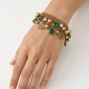 Pulsera Il Baco Da Seta Cadenas Medallas Y Piedras Verde