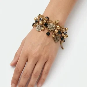 Pulsera Il Baco Da Seta Cadenas Medallas Y Piedras Negro
