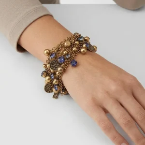 Pulsera Il Baco Da Seta Cadenas Medallas Y Piedras Azul