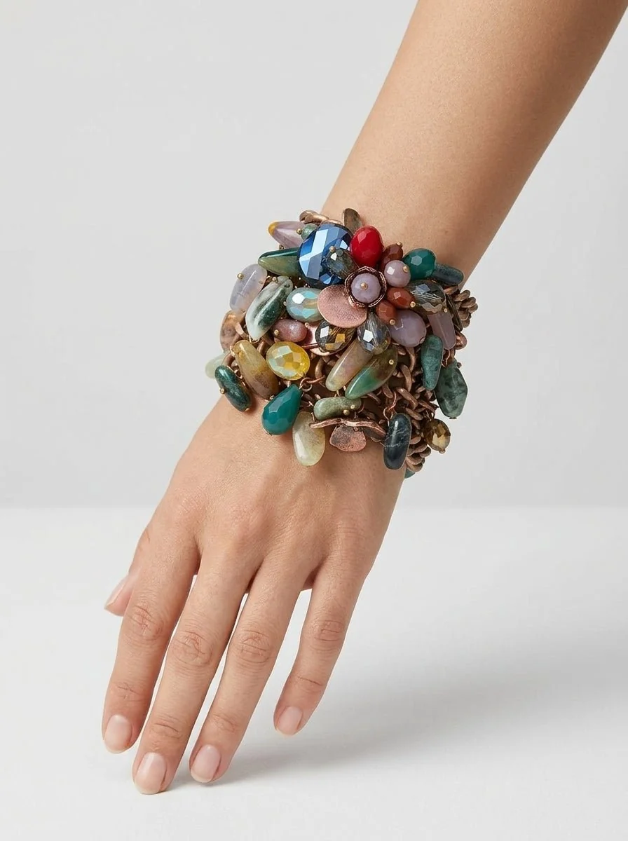 Pulsera Il Baco Da Seta Cadenas Flores y Piedras Verde - Imagen 3