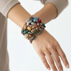 Pulsera Il Baco Da Seta Cadenas Flores y Piedras Verde