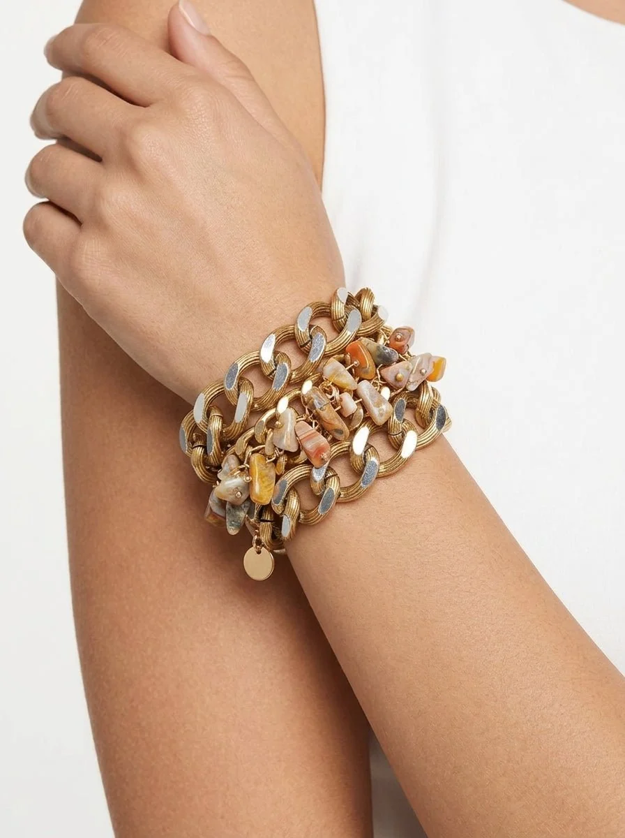Pulsera Il Baco Da Seta Ancha Eslabones Piedras Natural - Imagen 2
