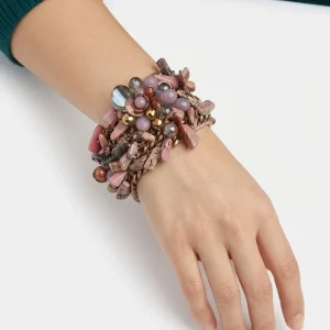 Pulsera Il Baco Da Seta Cadenas Flores y Piedras Rosa
