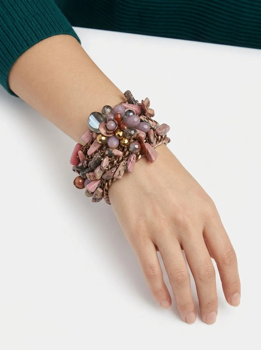 Pulsera Il Baco Da Seta Cadenas Flores y Piedras Rosa - Imagen 2