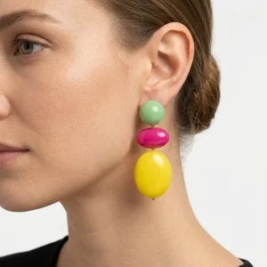 Pendientes Il Baco Da Seta Tricolor Ovalos Amarillo