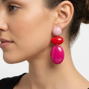 Pendientes Il Baco Da Seta Tricolor Ovalos Fucsia