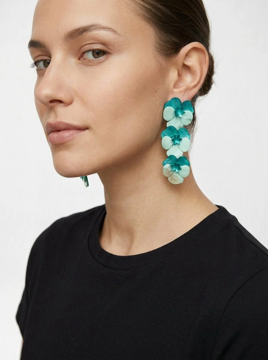 Pendientes Il Baco Da Seta 3 Flor Resina Menta - Imagen 3
