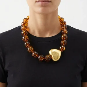 Collar Fabrizio Marcantelli Miel Corazón Dorado Lateral