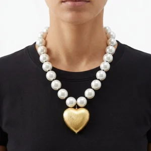 Collar Fabrizio Marcantelli Perlas y Corazón Dorado
