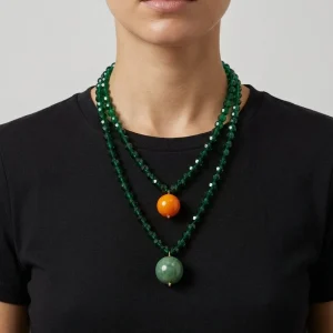 Collar Fabrizio Marcantelli Bolitas y 2 Bolas Grande Verde Botella
