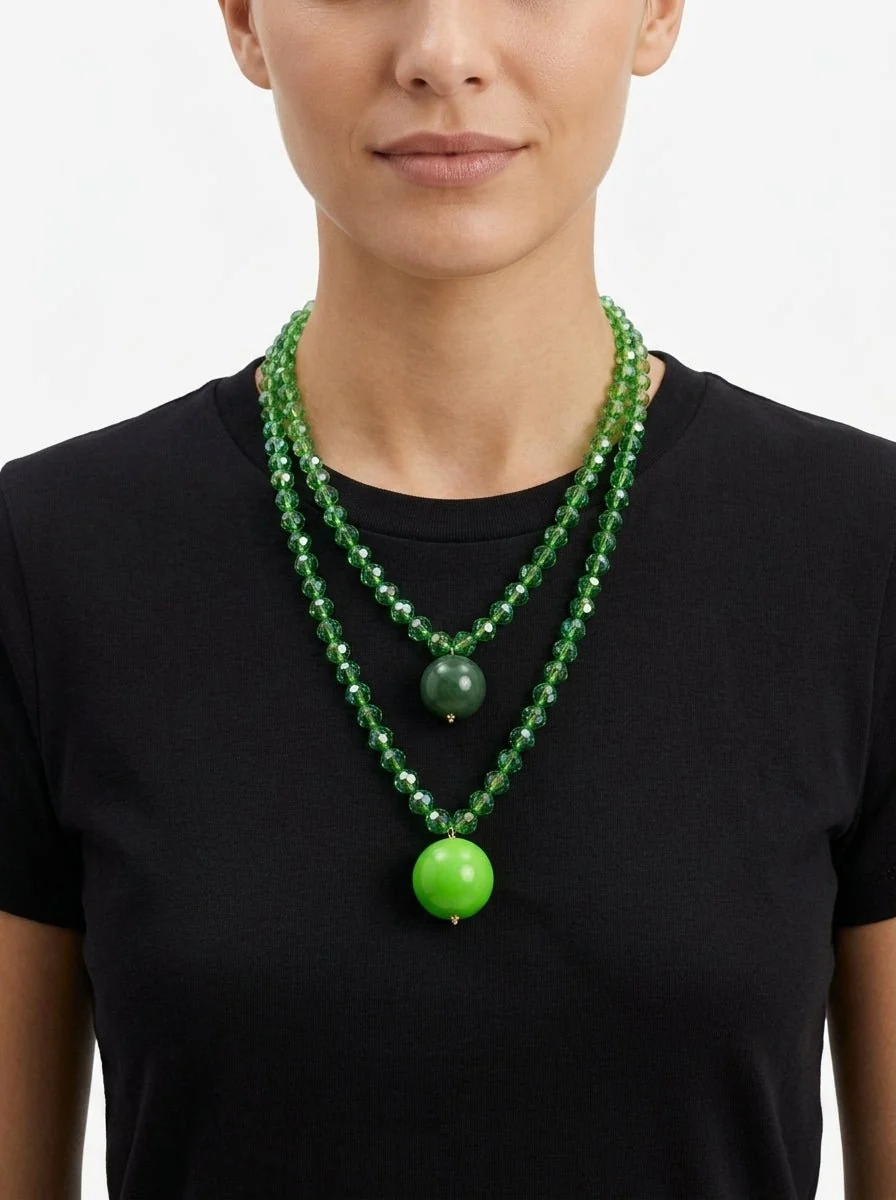 Collar Fabrizio Marcantelli Bolitas y 2 Bolas Grande Verde Cristal - Imagen 2