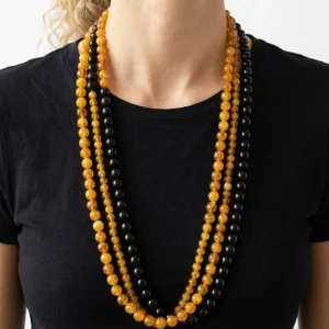 Collar Fabrizio Marcantelli Bolitas 3 Tiras Bicolor Mostaza y Negro