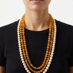 Collar Fabrizio Marcantelli Bolitas 3 Tiras Bicolor Crudo y Mostaza