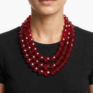 Collar Fabrizio Marcantelli 3 Tiras Piedras Rojo