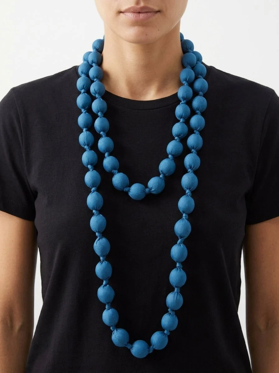Collar il Baco Da Seta Maxi Bolas Seda Azul Pitufo - Imagen 2