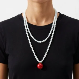 Collar Fabrizio Marcantelli Bolitas y Bola Grande Blanco  Rojo