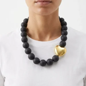 Collar Fabrizio Marcantelli Bolas Negras Corazon Dorado