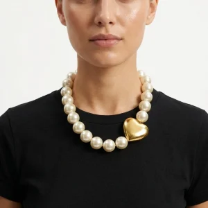 Collar Fabrizio Marcantelli Perla Corazón Dorado Lateral