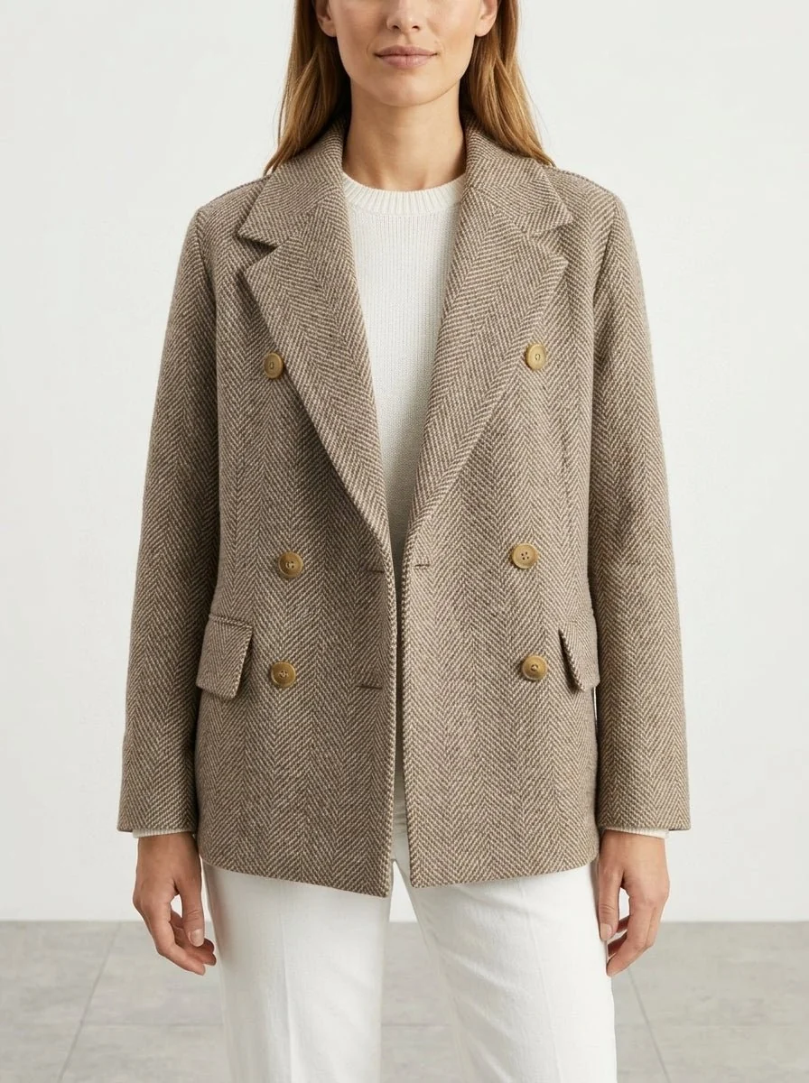 Chaqueta Base Milano Lana Cruzada Espiga Marrón - Imagen 5