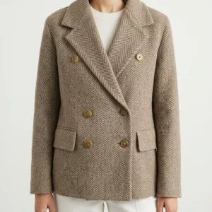 Chaqueta Base Milano Lana Cruzada Espiga Marrón