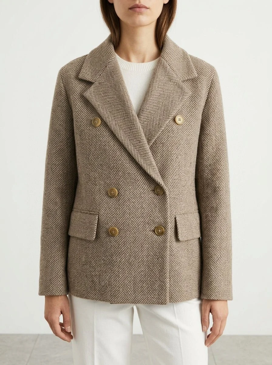 Chaqueta Base Milano Lana Cruzada Espiga Marrón - Imagen 2