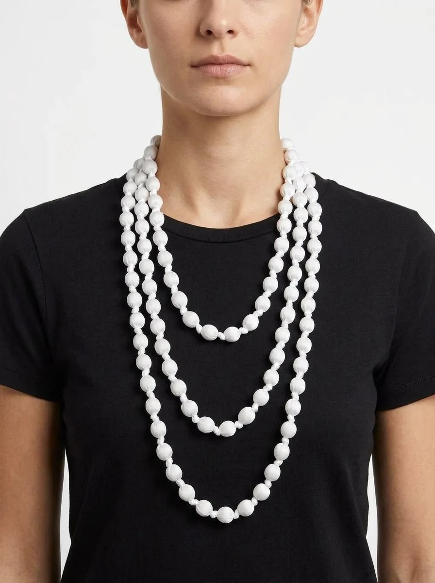 Collar Il Baco Da Seta Bolas Seda Blanco 18.1 - Imagen 4