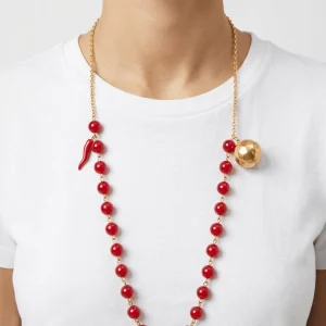 Collar Unique Bolas y Piedras Rojo